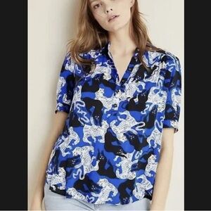 Anthropologie Blue and Black Animal Print Blouse